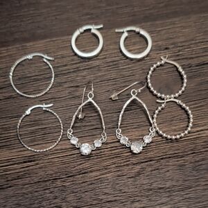 Set of 4 -  Silver Hoop Earrings Sets